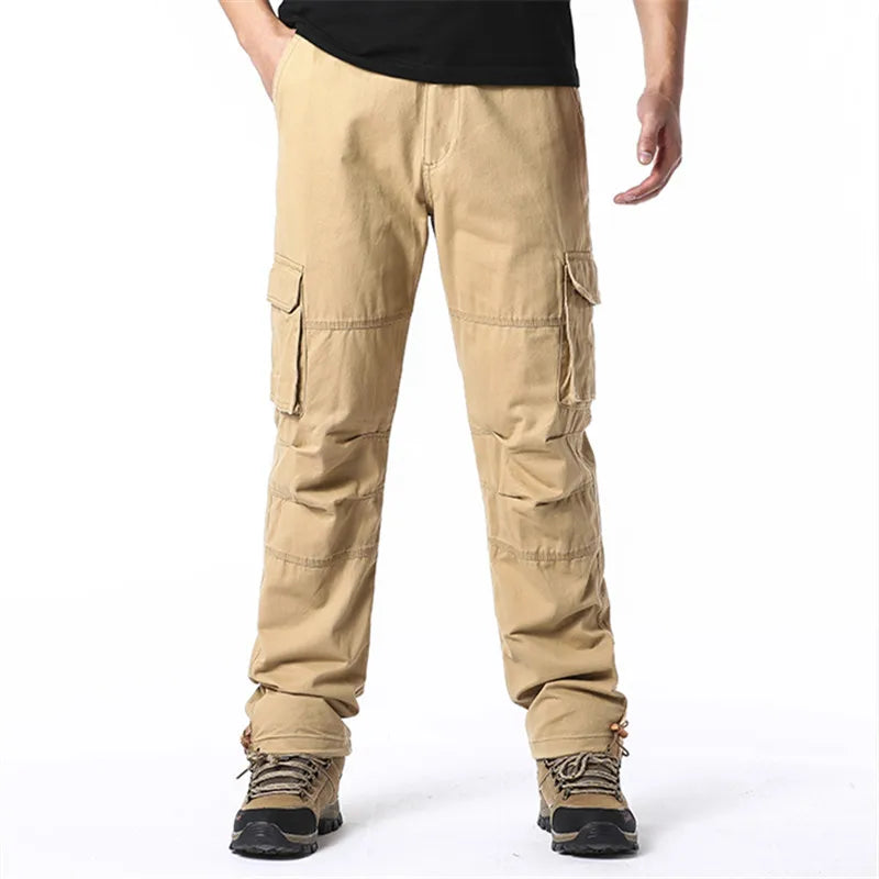 Calça Cargo de bolso grande masculino, calça tática para esportes ao ar livre, corrida, cintura elástica, algodão puro, casual, calça de trabalho