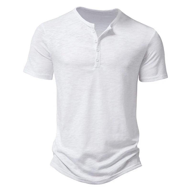 Henley colarinho verão masculino casual cor sólida manga curta t camisa para homens polo de alta qualidade camisas masculinas