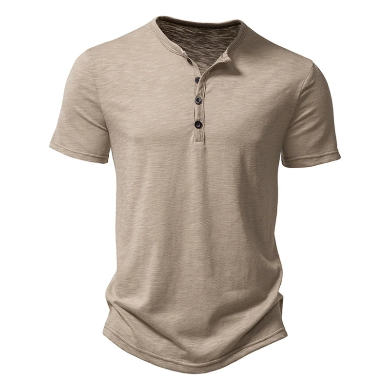 Henley colarinho verão masculino casual cor sólida manga curta t camisa para homens polo de alta qualidade camisas masculinas